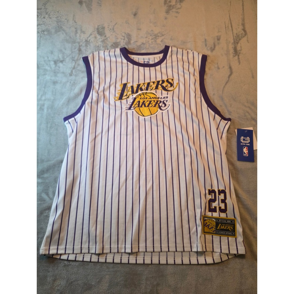 Ultra Game NBA Lakers Jersey Mens XXL White Pinstripe LeBron James 23 Tank Top